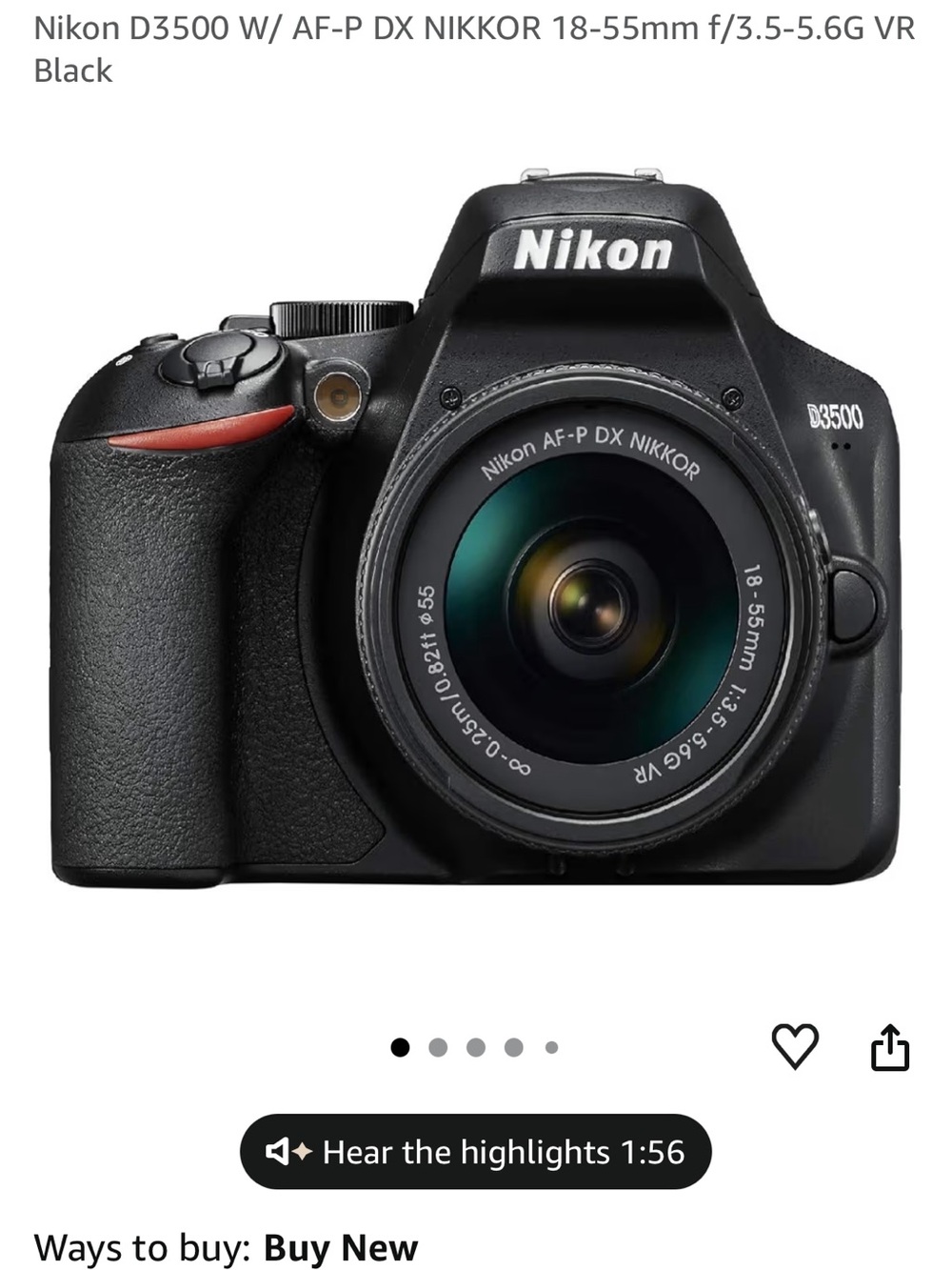 Nikon Black DSLR Camera with AF-P DX NIKKOR 18-55mm Lens